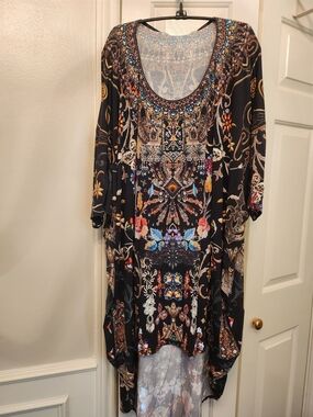 Camilla Black Maxi Dress, Multicolor Jewel & Floral Print, Dancing In The Dark